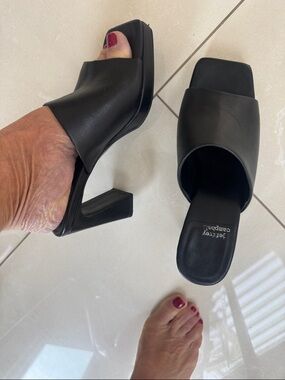 Jeffrey Campbell Black Leather Square Toe Platform Mules